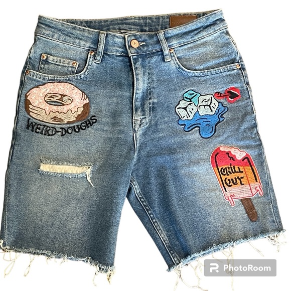 ASOS Pants - ASOS 90’s long baggy denim shorts patchwork size 30